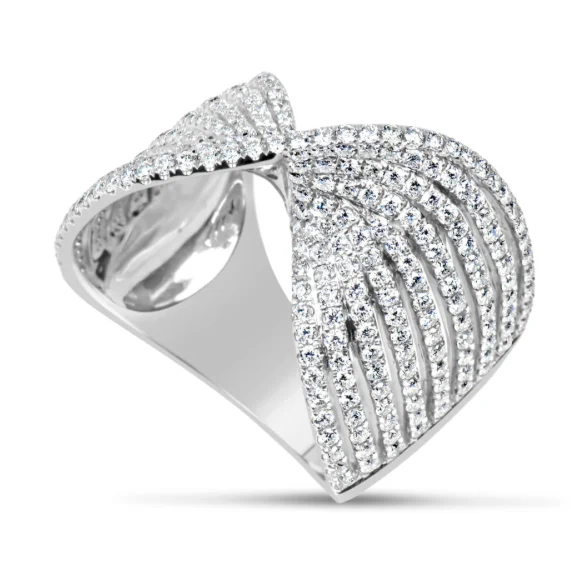 women fashion rings -18kt White Gold Multi Row Diamond Ring (1.50 ctw)