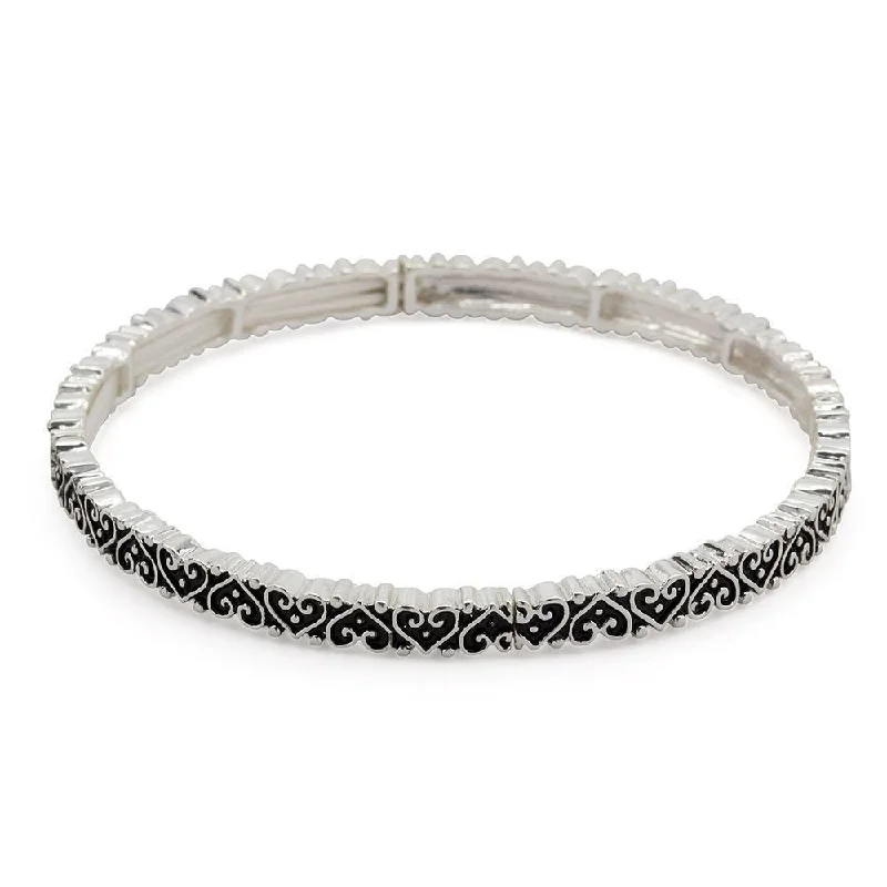 women oval bangles -Small Antique Silver Tone Stretch Bracelet Hearts