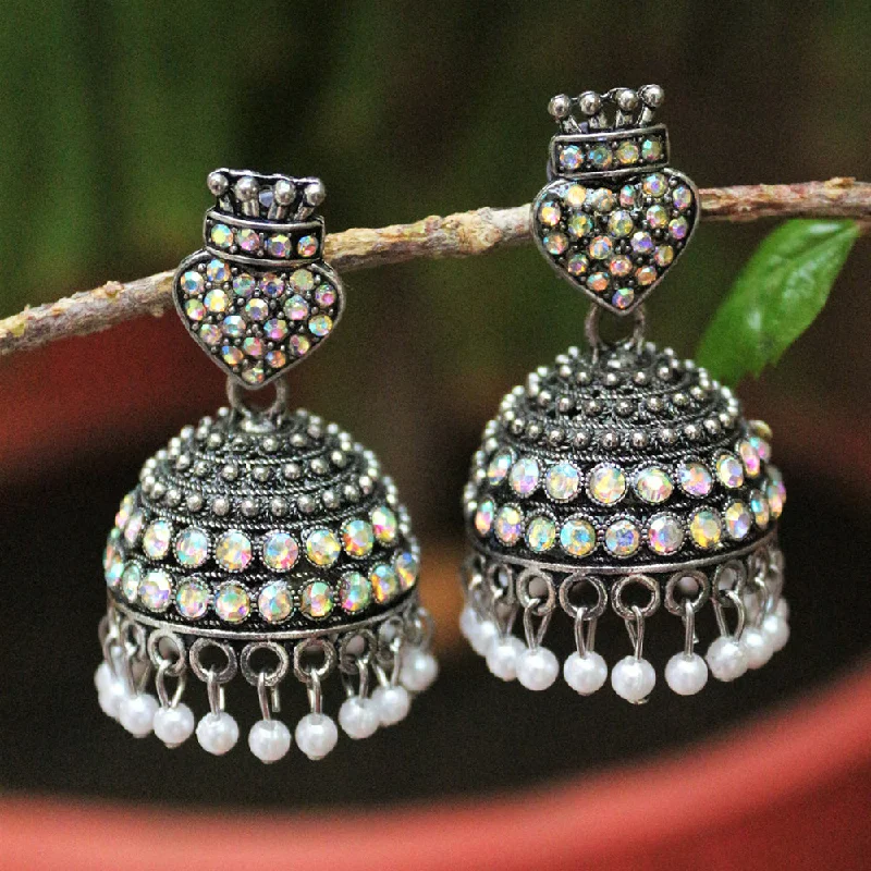 women pearl drop earrings -H K Fashion Oxidised Plated Austrian Stone  Jhumki Earrings