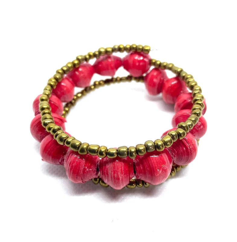 women personalized bracelets -Hot Red Paper Bead Twist Bracelet