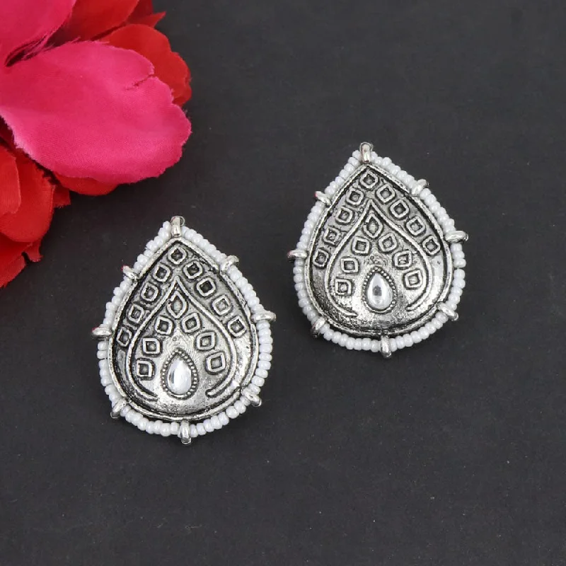 women chandelier earrings -Corbeda Fashion Oxidised Plated Pota Stone Stud Earrings