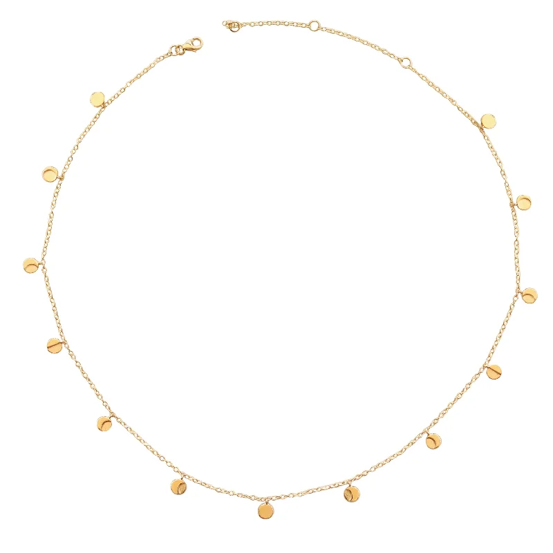 women simple pendant necklaces -Moon Phase Dangling Gold Disc Chain Necklace