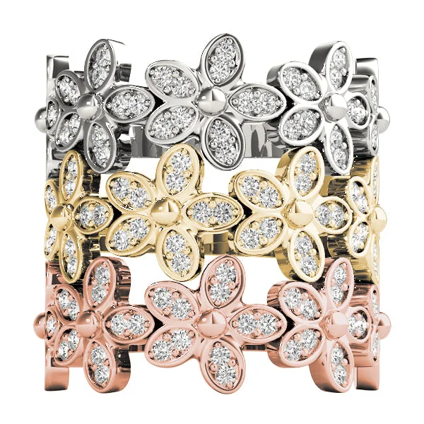 women stackable gemstone rings -Diamond Flower Stackable Rings (1/4 ctw each)