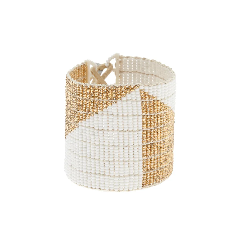 women statement bracelets -Wide Geometric Warrior Bracelet - WHITE/GOLD