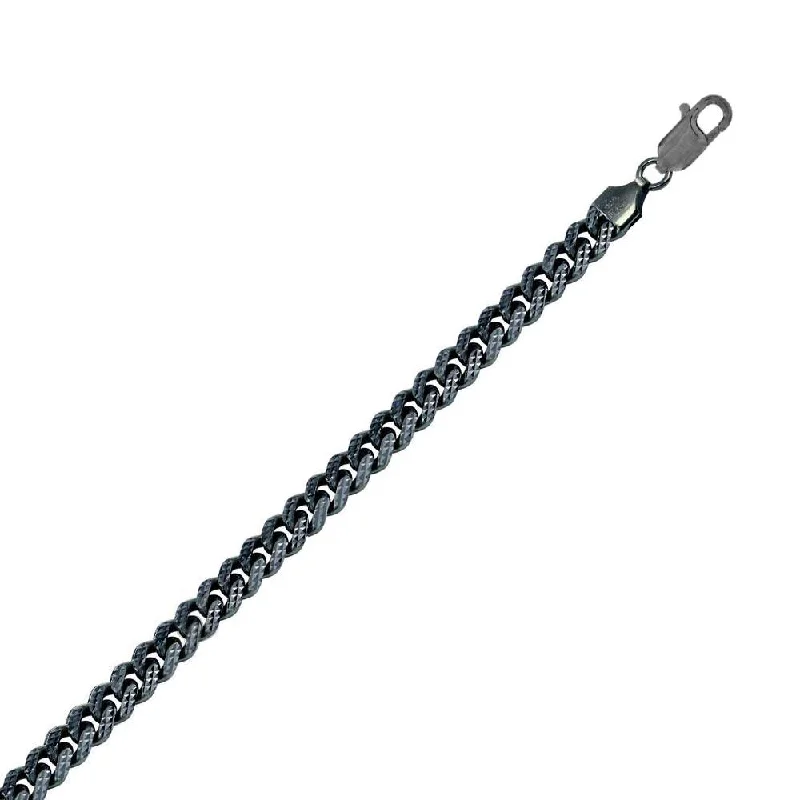 women braided bracelets -925 Sterling Silver Miami Curb Platinlux Plated One Sided Pyramid Pave 200 7mm Bracelet - CH956 BLK