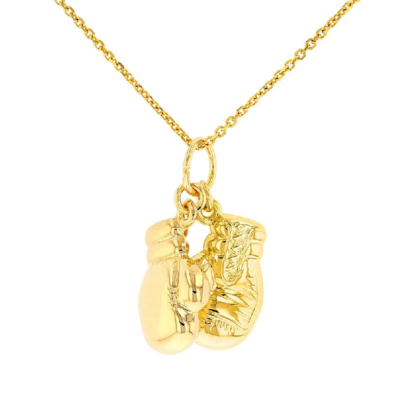 women tassel necklaces -High Polish 14k Gold 3D Boxing Gloves Charm Sports Pendant Necklace - Yellow Gold