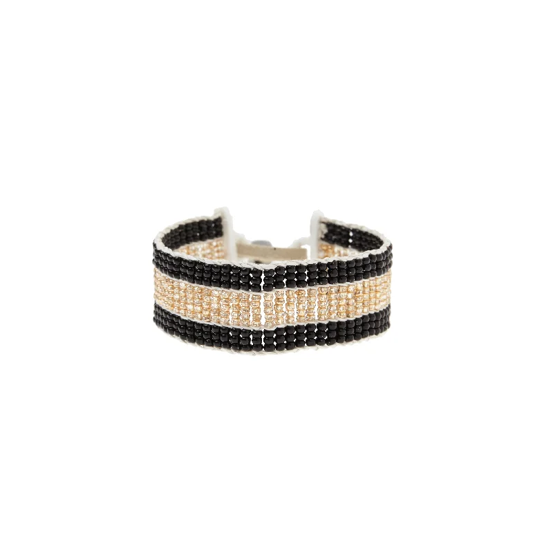 women luxury cuff bracelets -Narrow Stripe Warrior Bracelet - BLACK/GOLD