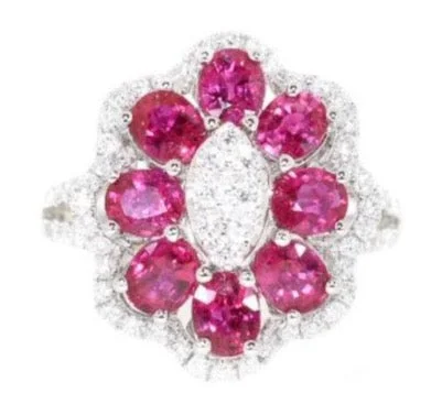 women cubic zirconia rings -18kt White Gold Ruby & Diamond Flower Ring