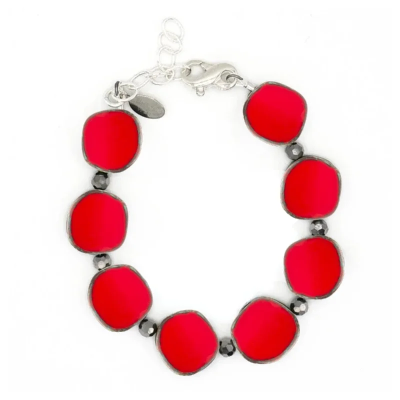 women thin bracelets -Red Small Circle Glass Beaded Bracelet