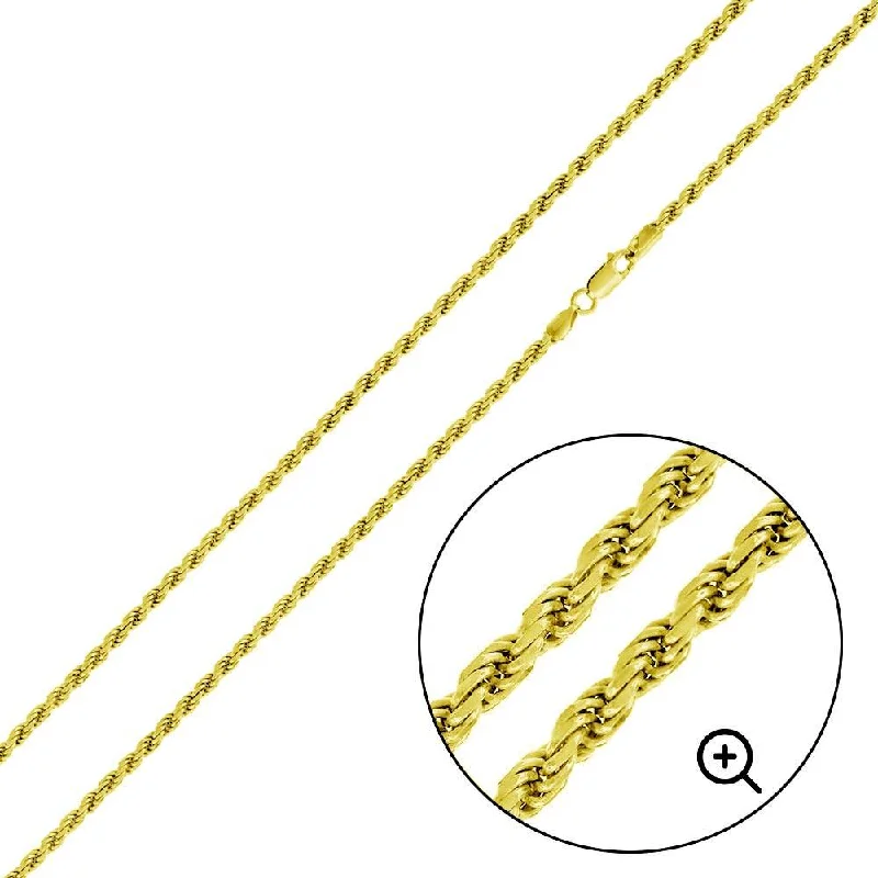 women gold bangles -Gold Plated 925 Sterling Silver Rope 040 Chain or Bracelet 2mm - CH390 GP