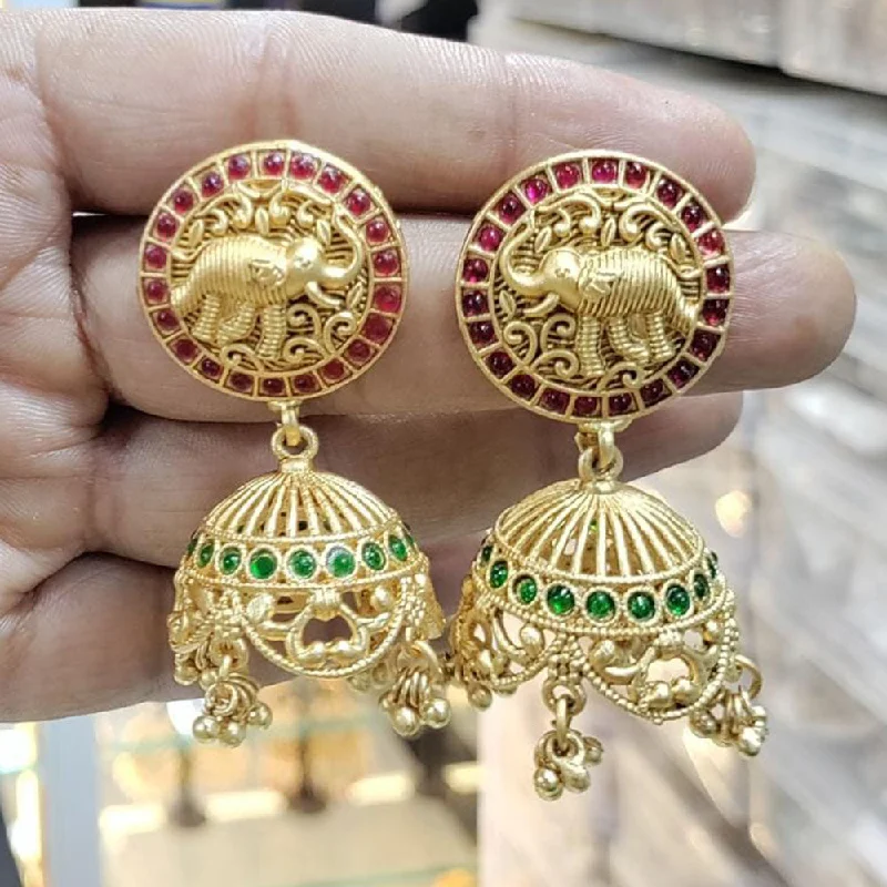 women diamond earrings -Manisha Jewellery Gold  Plated Pota Stone And Pearls Elephant Style Jhumki Earrings