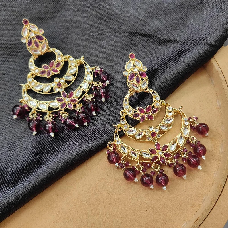 women personalized earrings -Bhavi Jewels Gold Plated Kundan Stone And Beads Dangler Earrings