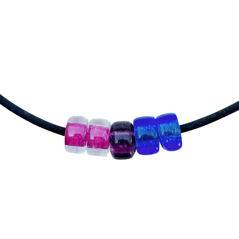 women butterfly necklaces -Bisexual Pride/Bi Ally Necklace with Czech Glass Beads on Black Rubber Cord, 18 inches