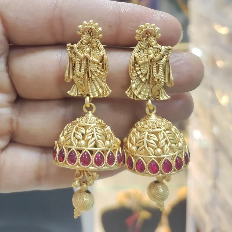 women floral earrings -Manisha Jewellery Gold  Plated Pota Stone And Pearls Temple Jhumki Earrings