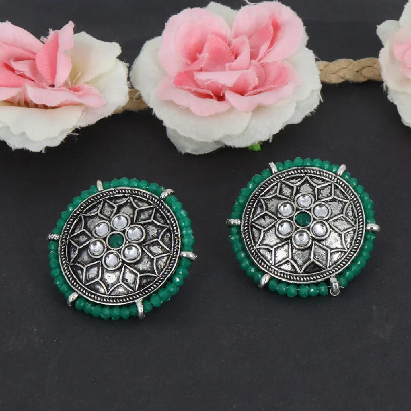 women vintage earrings -Corbeda Fashion Oxidised Plated Pota Stone Stud Earrings (Assorted Colors)