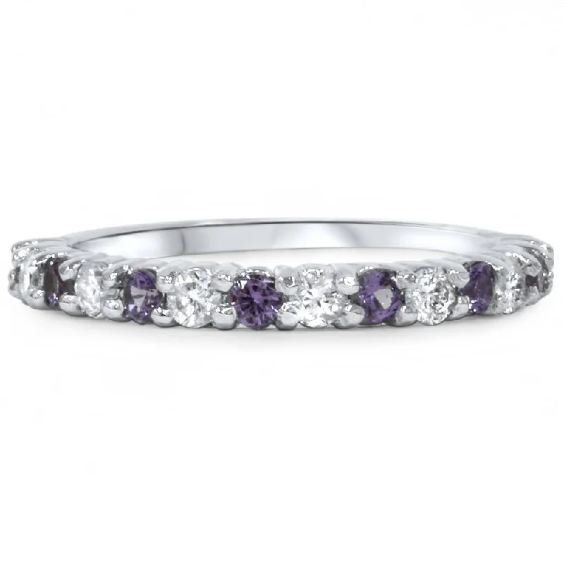 women cushion cut engagement rings -1/2ct Alexandrite & Diamond Half Eternity Ring 14K White Gold SZ5 (Not Enhanced) 5