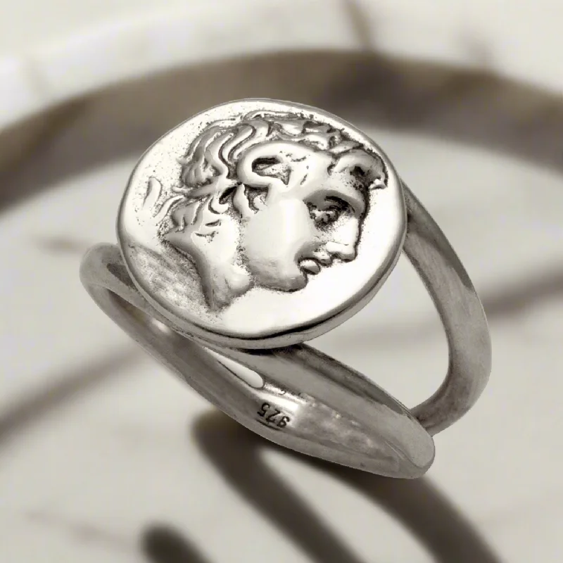 women luxury engagement rings -Alexander the Great Portrait Coin Ring in Sterling Silver (DT-105)