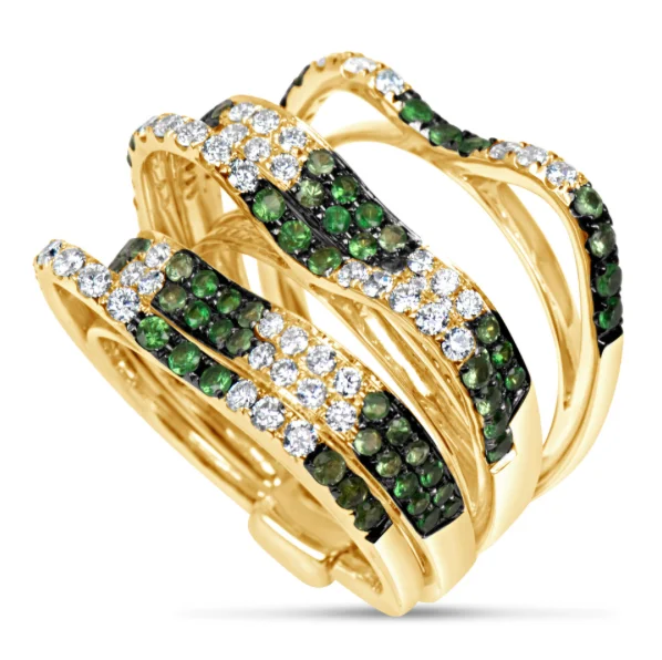 women unique rings -18kt Yellow Gold Tsavorite & Diamond Ring