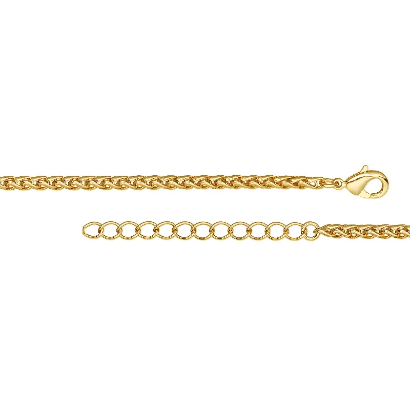 women short necklaces -Gold 3.2mm Thick Ponytail/Foxtail/Wheat Weave Necklace Chain with Extender