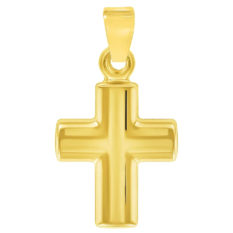 women engraved necklaces -14k Yellow Gold Polished Simple Mini Religious Cross Charm Pendant