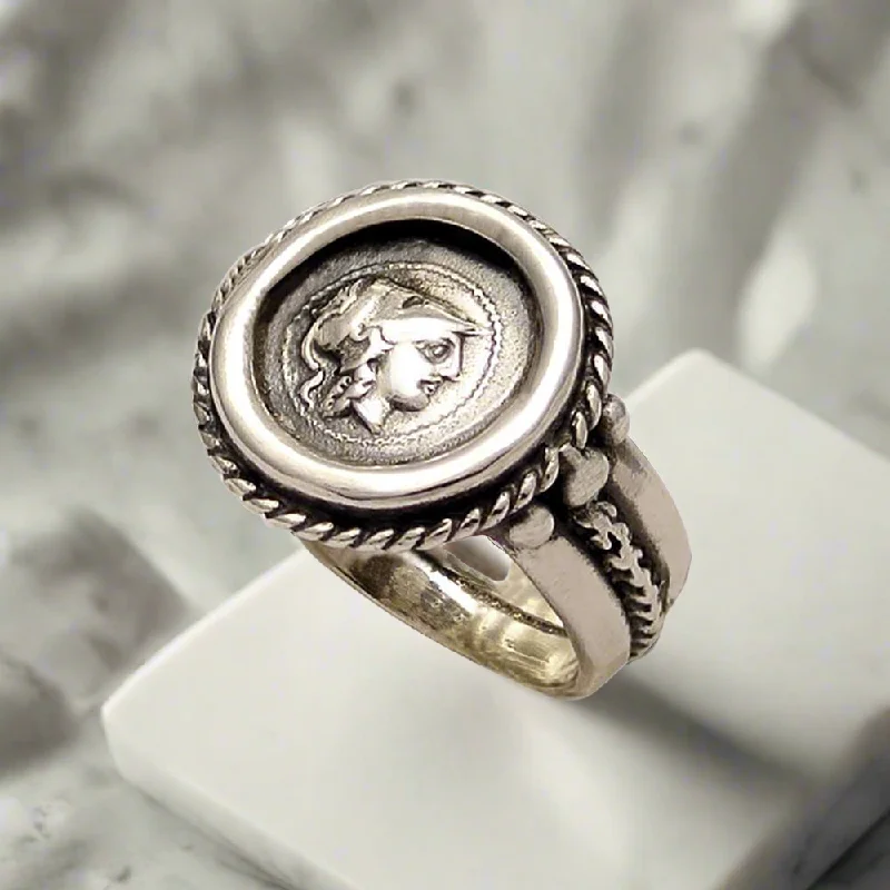 women custom rings for women -Athena Goddess Coin Ring, Greek Drachma coin ring, Handmade Ring (DT-101)