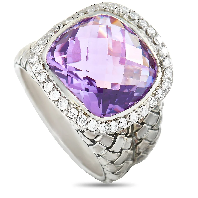 women double halo engagement rings -Scott Kay Sterling Silver Diamond and Amethyst Dome Ring