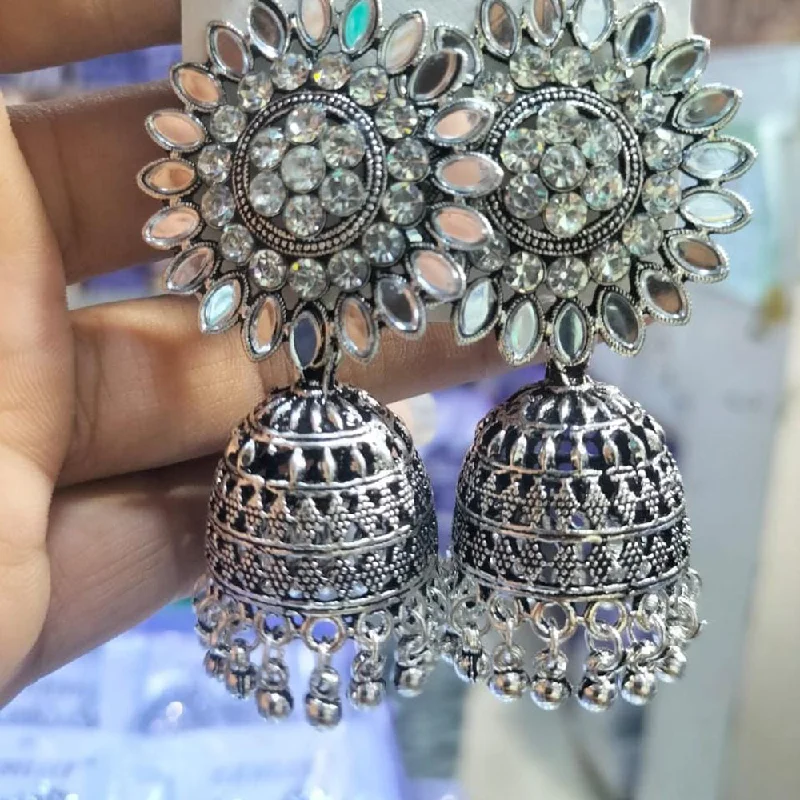 women hoop and stud earrings -Manisha Jewellery Oxidised Plated Mirror Jhumki Earrings