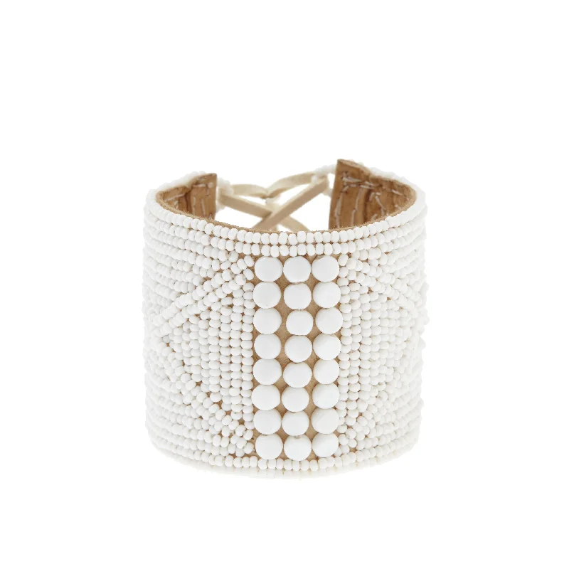 women smooth bangles -Leather Bracelet Cuff - WHITE