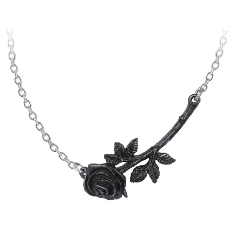 women pearl pendant necklaces -Black Thorn Rose Pendant Necklace by Alchemy Gothic