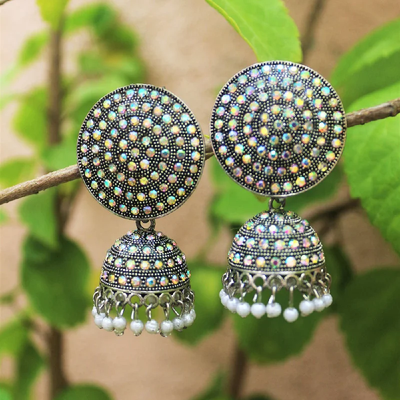 women stud earrings -H K Fashion Oxidised Plated  Austrian Stone  Jhumki Earrings