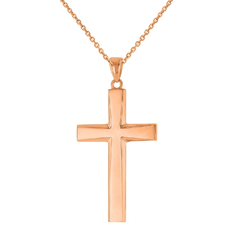 women pendant necklaces -14K Gold Plain and Simple Religious Cross Pendant Necklace - Rose Gold