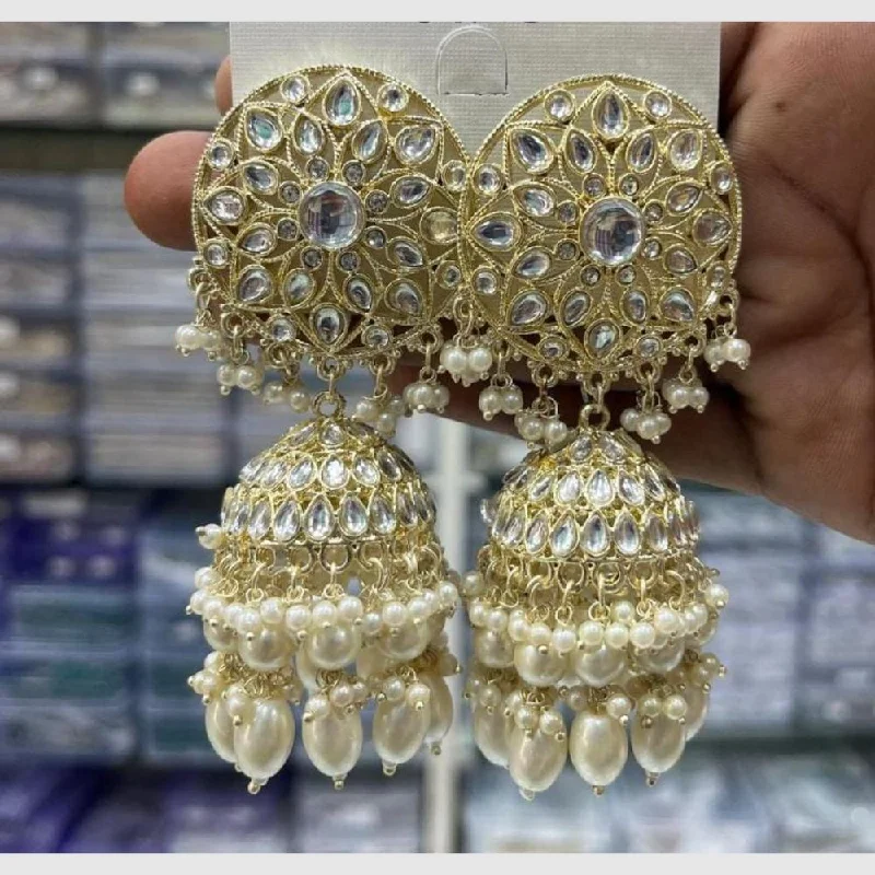 women crystal earrings -Manisha Jewellery Gold Plated Kundan Stone And Pearls Jhumki Earrings