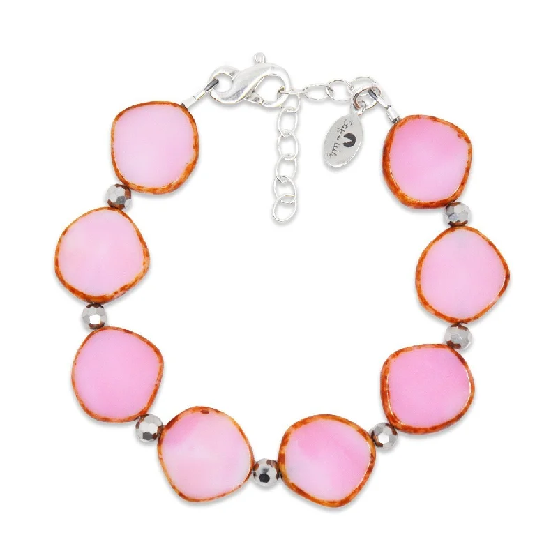 women personalized bracelets -Bubble Gum Pink Small Circle Glass Beaded Bracelet