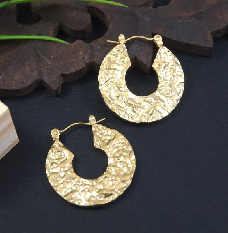 women trendy hoop earrings -Tarohi JewelsStainless Steel Anti Tarnish Gold Plated Hoops Earring- STNER 5321