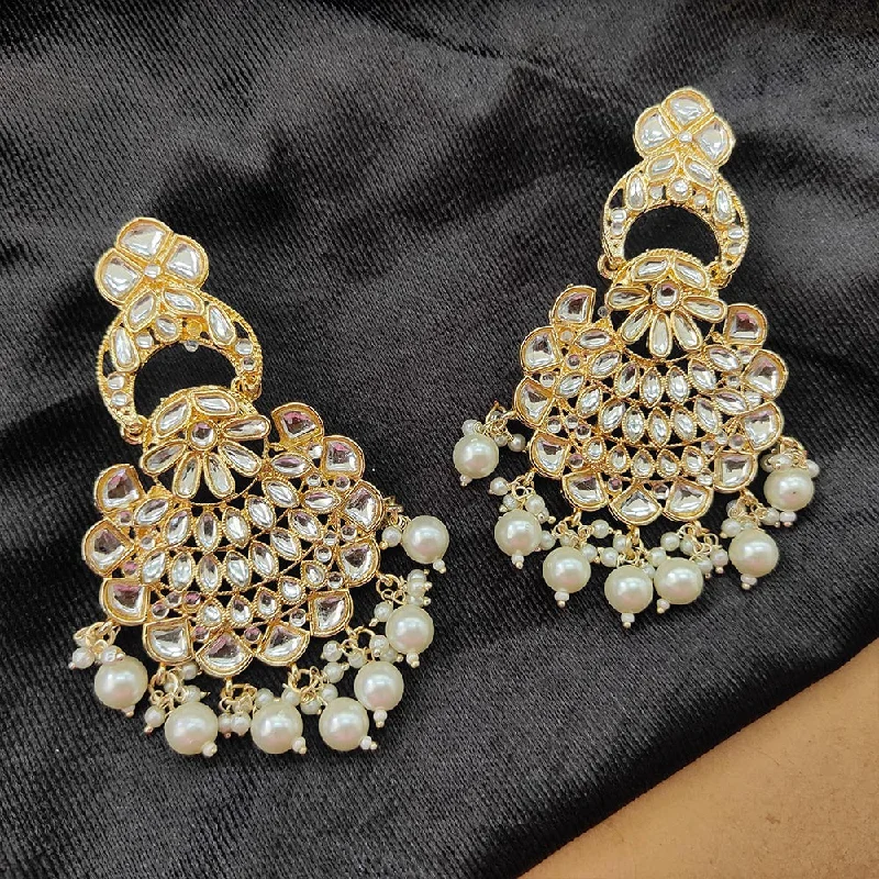 women textured earrings -Bhavi Jewels Gold Plated Kundan Stone And Beads Dangler Earrings