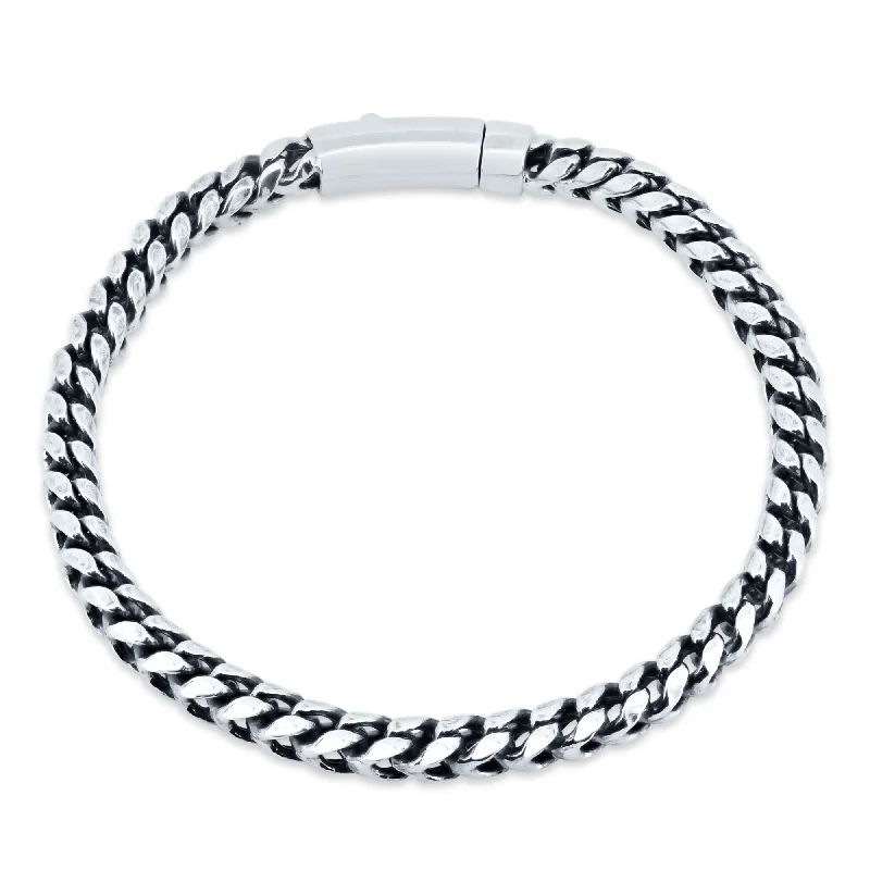 women diamond bracelets -Rhodium Plated 925 Sterling Silver Round Franco Bracelet with Bar Lock 5.4mm - CHHB006