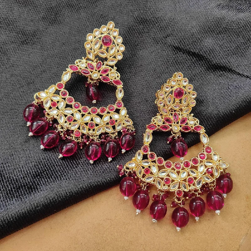 women silver earrings -Bhavi Jewels Gold Plated Kundan Stone And Beads Dangler Earrings