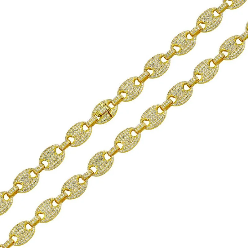 women diamond bracelets -Gold Plated 925 Sterling Silver CZ Encrusted Oval Link Chain or Bracelet 10.5mm - CHCZ114 GP