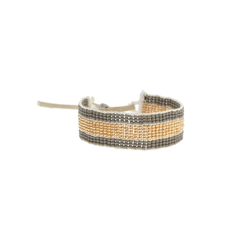 women minimalist bangles -Narrow Stripe Warrior Bracelet - GRAY/GOLD