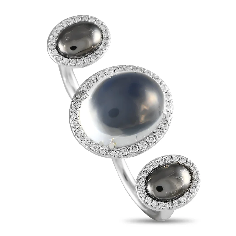 women alternative engagement rings -LB Exclusive 14K White Gold 1.10 ct Diamond, Moonstone and Hematite Ring MF14-091824