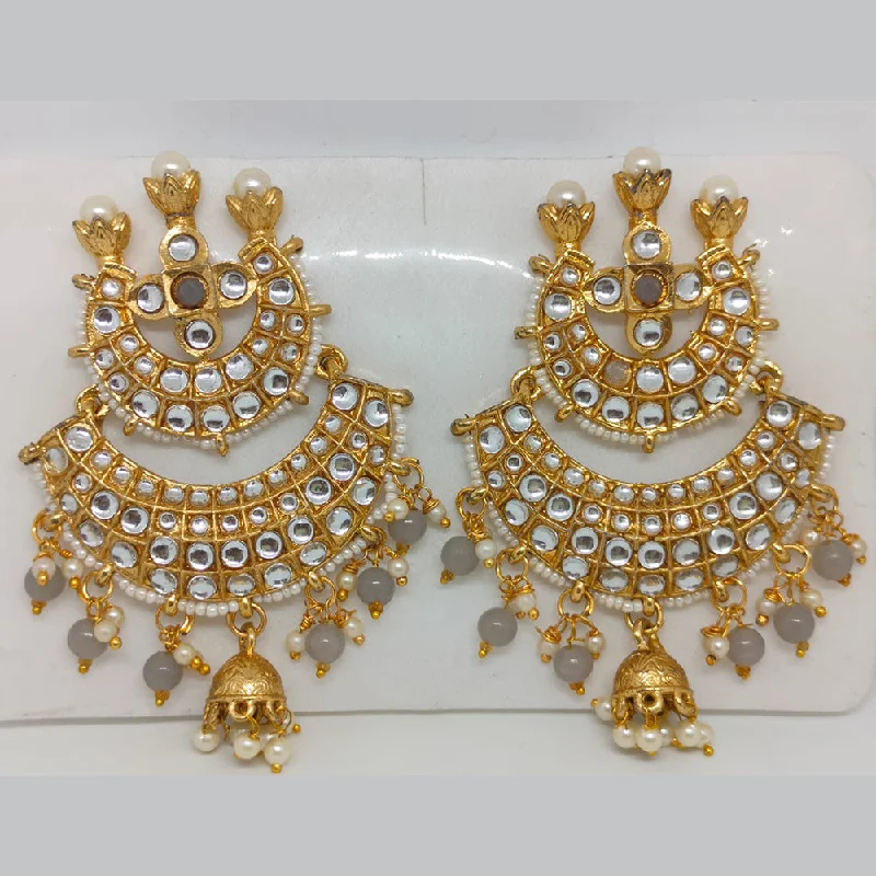 women fine gold earrings -Khushboo Jewellers Gold Plated Kundan Stone And Pearls Dangler Earrings