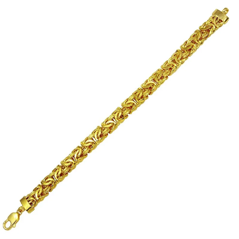 women thin bangles -Gold Plated 925 Sterling Silver Flat Byzantine Bracelet 11mm - CH431B GP