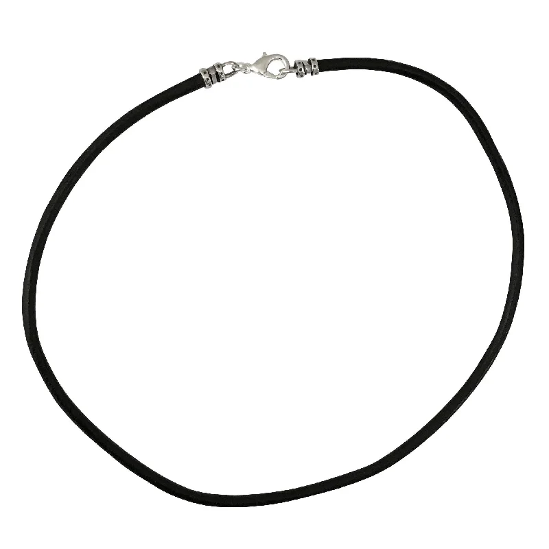 women unique charm necklaces -Extra Thick 4mm Wide Black Leather Cord Silver Plated Mens Necklace