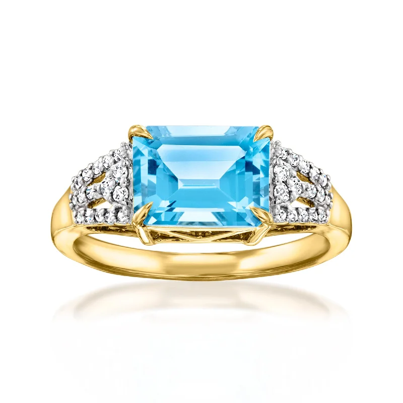 women romantic engagement rings -Ross-Simons Swiss Blue Topaz and . Diamond Ring in 18kt Yellow Gold