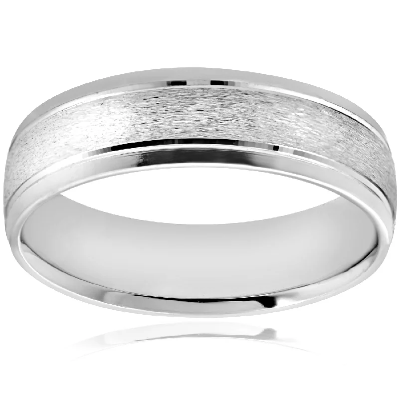 women vintage gold engagement rings -6MM Platinum Mens Wedding Band Brushed Comfort Fit Flat Ring