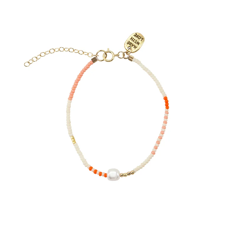 women statement bracelets -Zebra Pearl Bracelet  - PINK/SALMON/ORANGE/GOLD