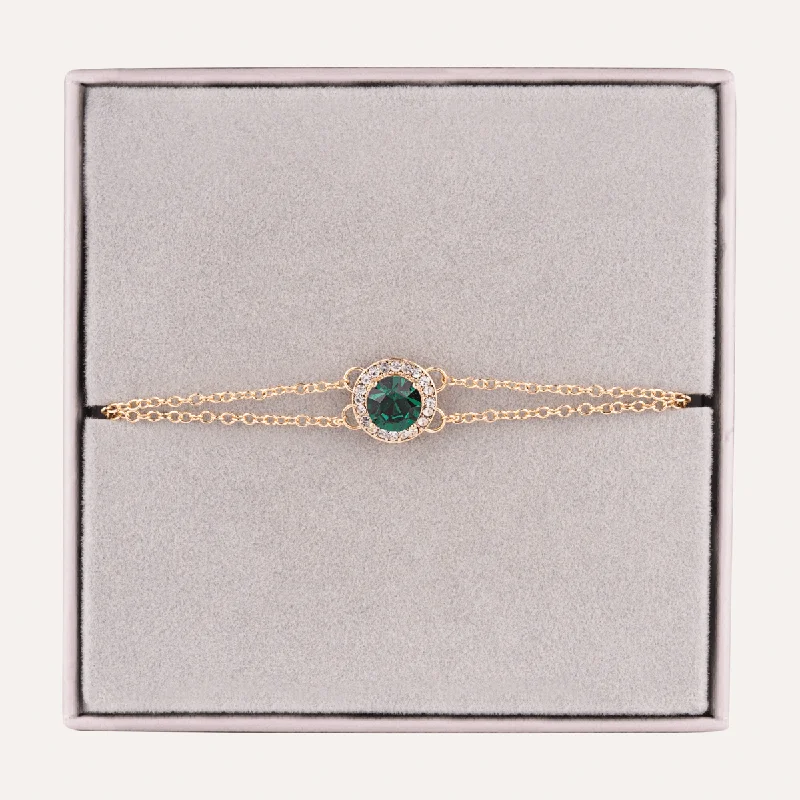 women men’s bracelets -May Emerald-Colour Birthstone Clasp Bracelet In Gold-Tone