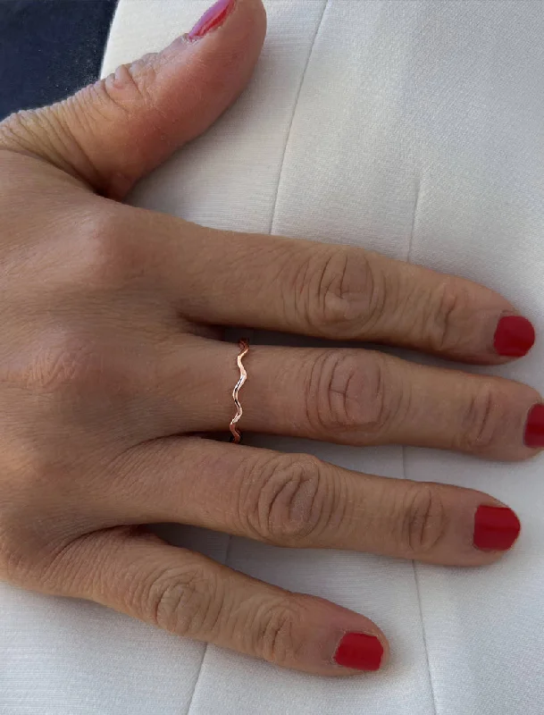 women birthstone engagement rings -NOODLE Wavy Stacking Ring | 18K Rose Gold Over Sterling Silver