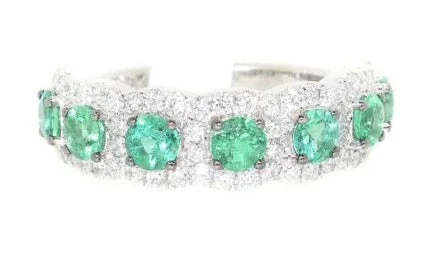 women oval diamond rings -14kt White Gold Emerald & Diamond Fashion Ring