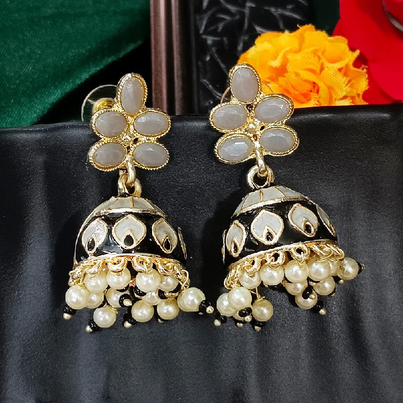 women pearl stud earrings -Bhavi Jewels Gold Plated Mennakari Jhumki Earrings